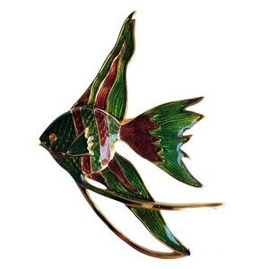 Ivana Gold Tone Enamel Tropical Ange Fish Brooch Pin, Signed